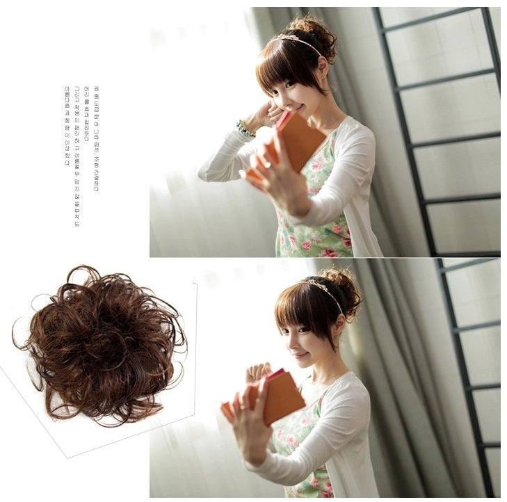 Europe, Japan, and South Korea popular hair bun fluffy natural drawstring curly hair ball head hair ring hair set female hair accessories chemical fiber hair Europe, Japan, and South Korea popular hair bun fluffy natural drawstring curly hair ball head hair ring hair set female hair accessories chemical fiber hair